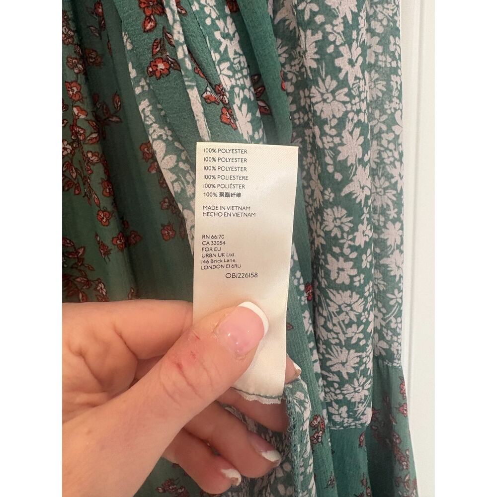 Free People Serena Floral Blouse Emerald Green Bell Sleeve Boho Top Size M 6-10 - Picture 4 of 6